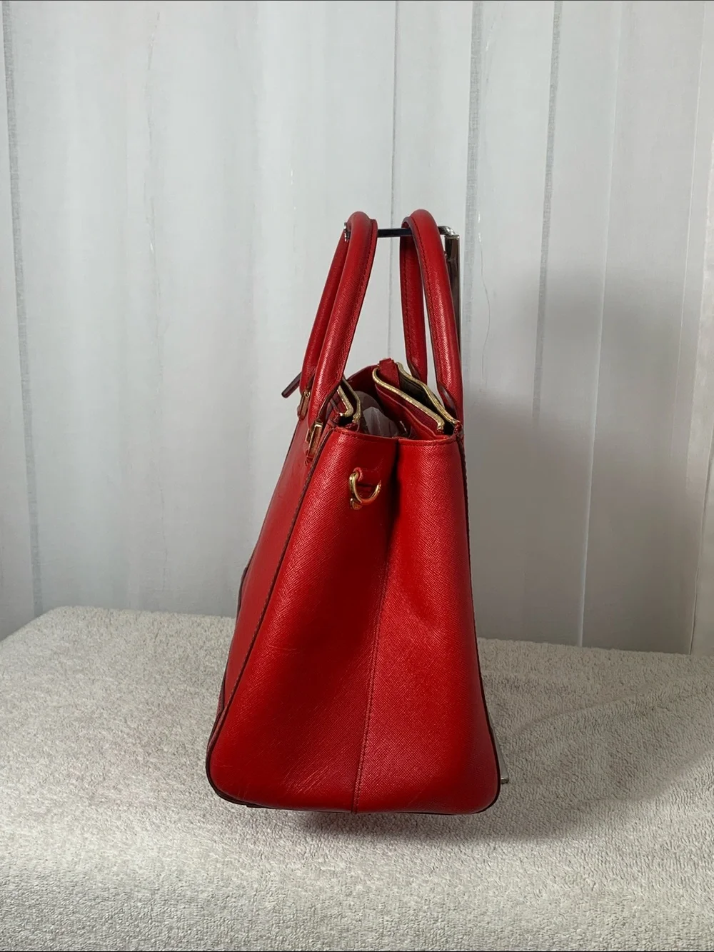 GUC MCM Nuovo Red Leather Satchel with Matching Wallet